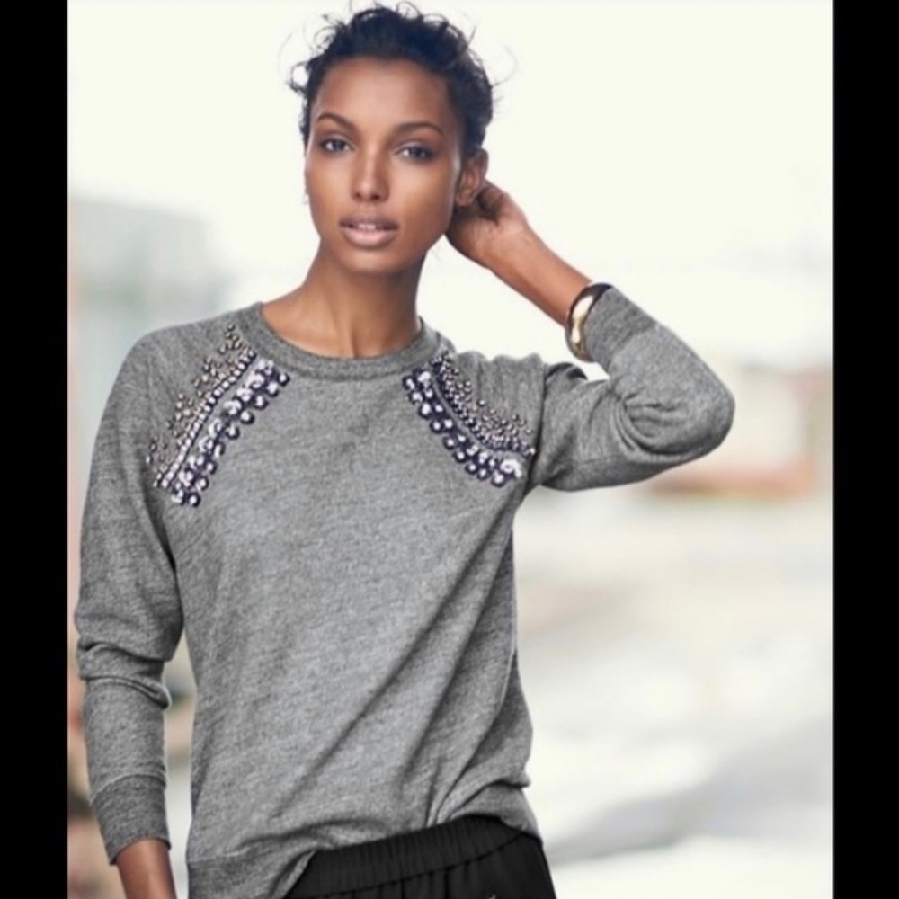 J. Crew grey terry raglan sweatshirt with jeweled embellishments - XS